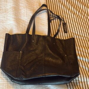 American Eagle Outfitters Black Tote Bag with Pebbled Leather and Double Handles